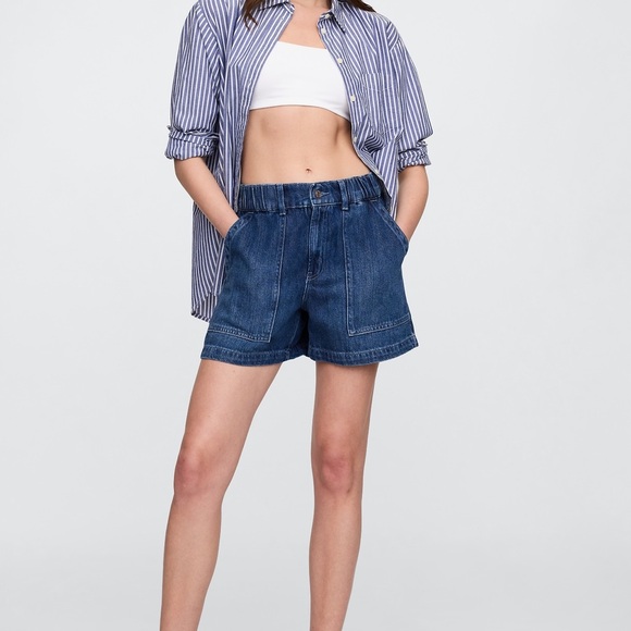cute blue Jean denim shorts flowey formal y2k bottoms festival rich girl vibes - Picture 1 of 12